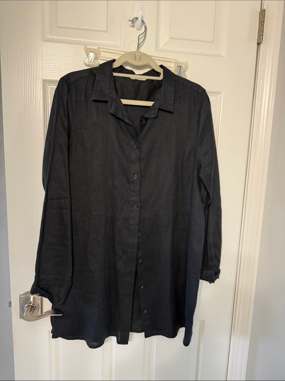Garnet Hill 100% linen button down tunic Size LG 12-14 shirt - Picture 2 of 7